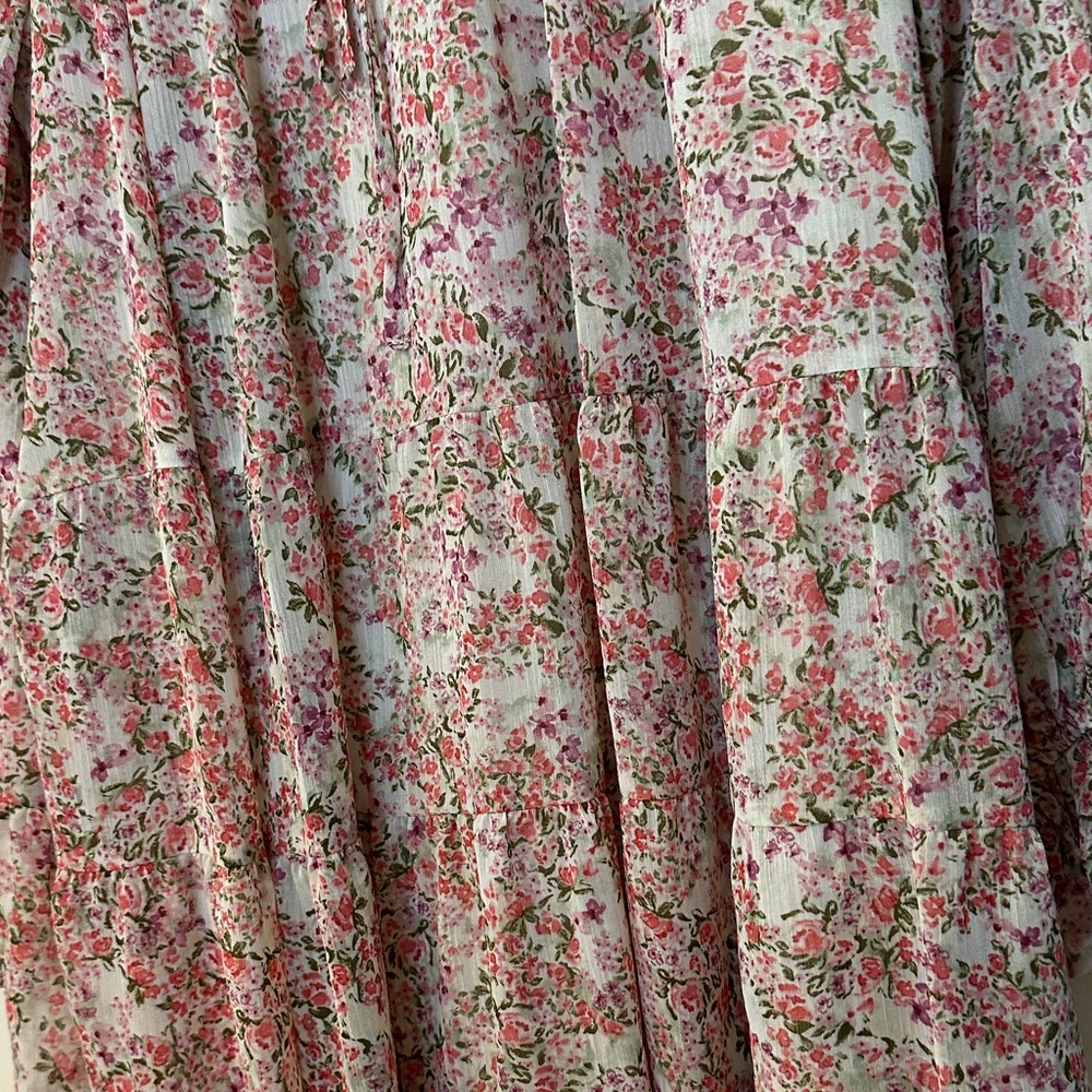 VICI MEDIUM Pink Floral Long Sleeve Tiered Mini Dress - Picture 4 of 8